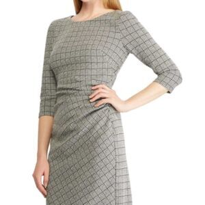 Lauren Ralph Houndstooth Dress Plaid Faux Ruched Sheath Dress Women's Size 16